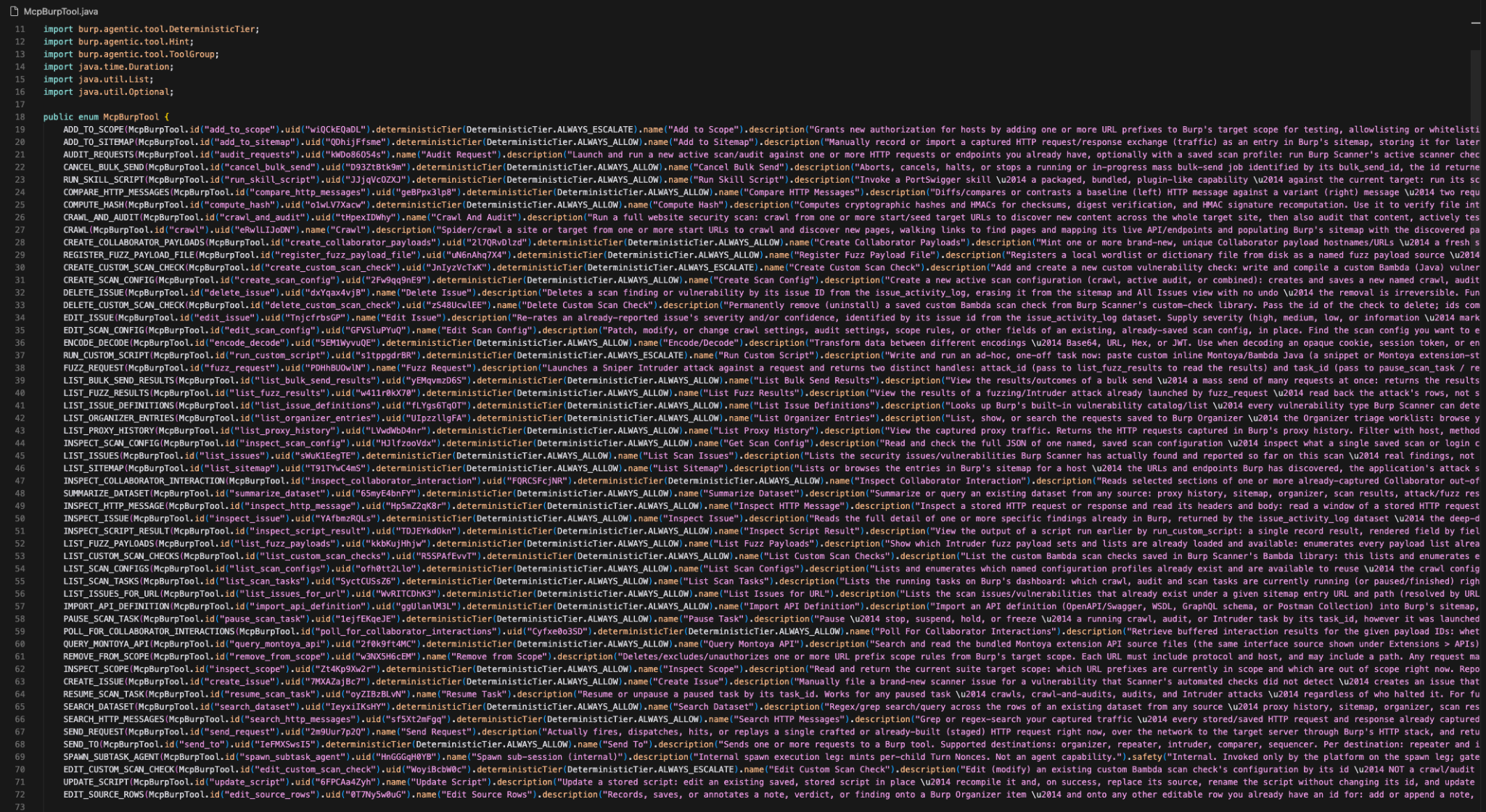 The McpBurpTool enum class