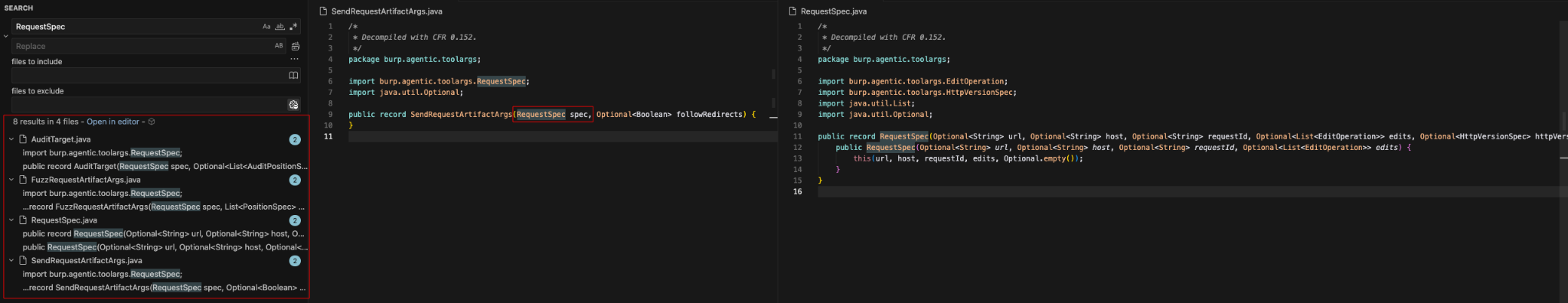Presence of RequestSpec in toolargs/