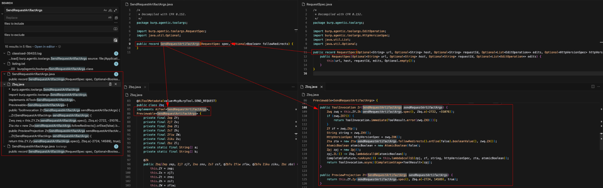 Presence of SendRequestArtifactArgs in the JAR file