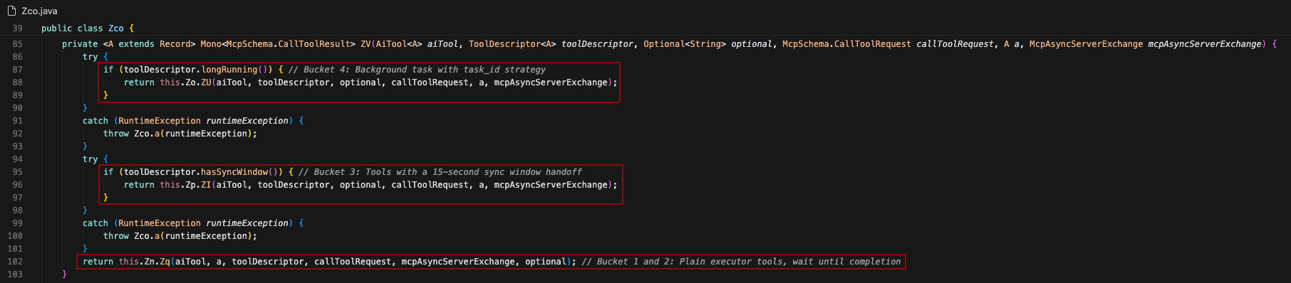 Zco routing tool calls to executors